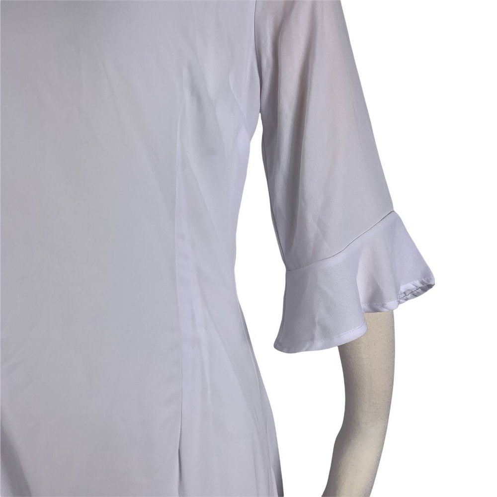 Peach Love NWT Large Dress White Bell Long Sleeves Lined Modest Knee Length - Picture 7 of 8